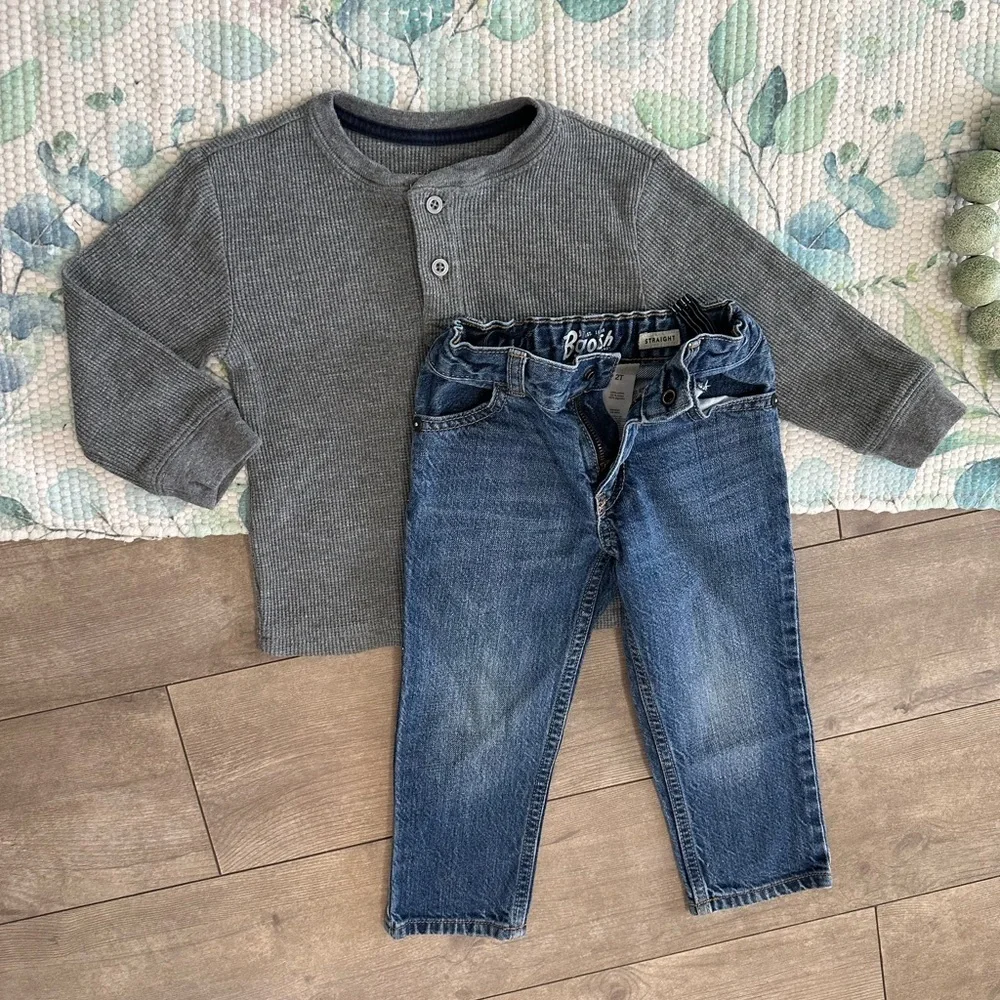Oshkosh B’Gosh Toddler Boy Straight Jeans & Vintage Wonderkids Henley Shirt Set